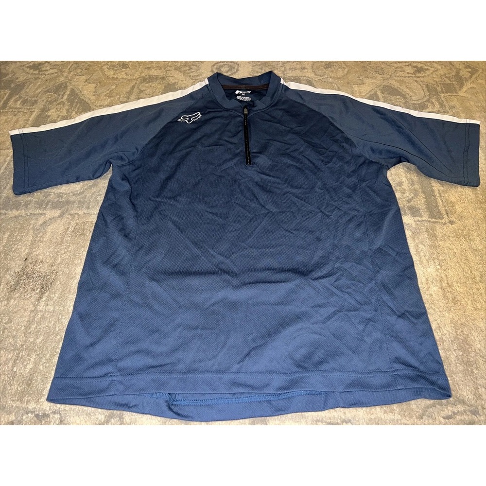 Fox Racing Cycling Shirt Short Sleeve 1/4 Zip Mesh Polyester Sz Medium Blue